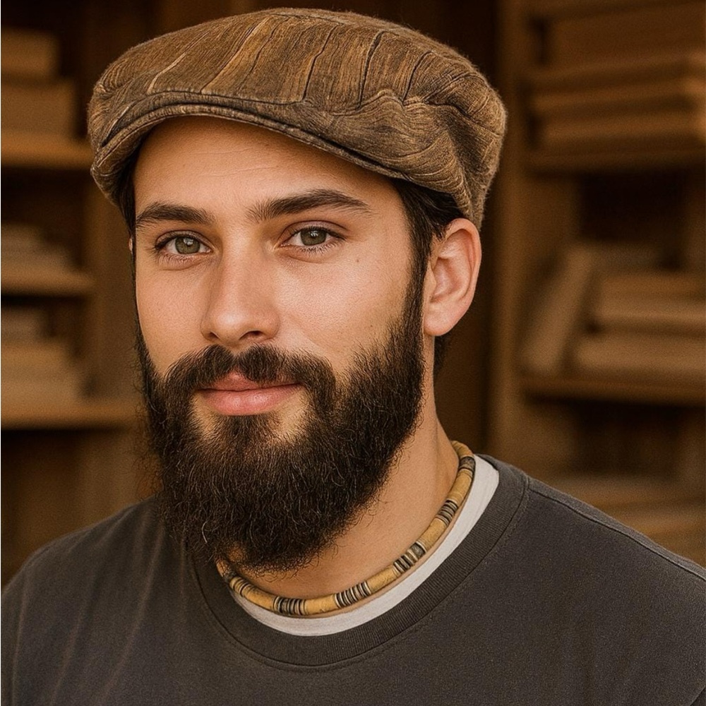 Vintage Wood Pattern Flat Cap Set | Father’s Christmas gift husband woodworking